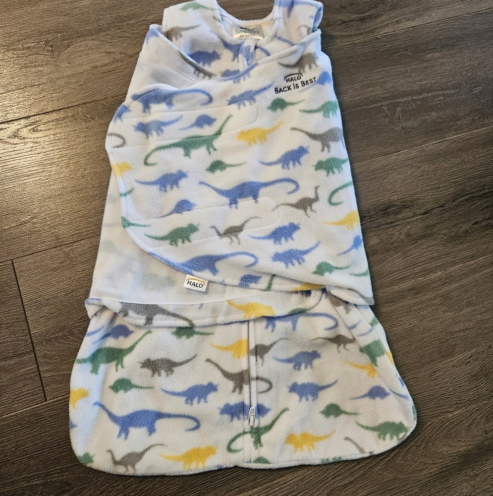 Halo Newborn Sleep Sack 3tog - Blue, Green, Yellow, Gray Dinosaur Print